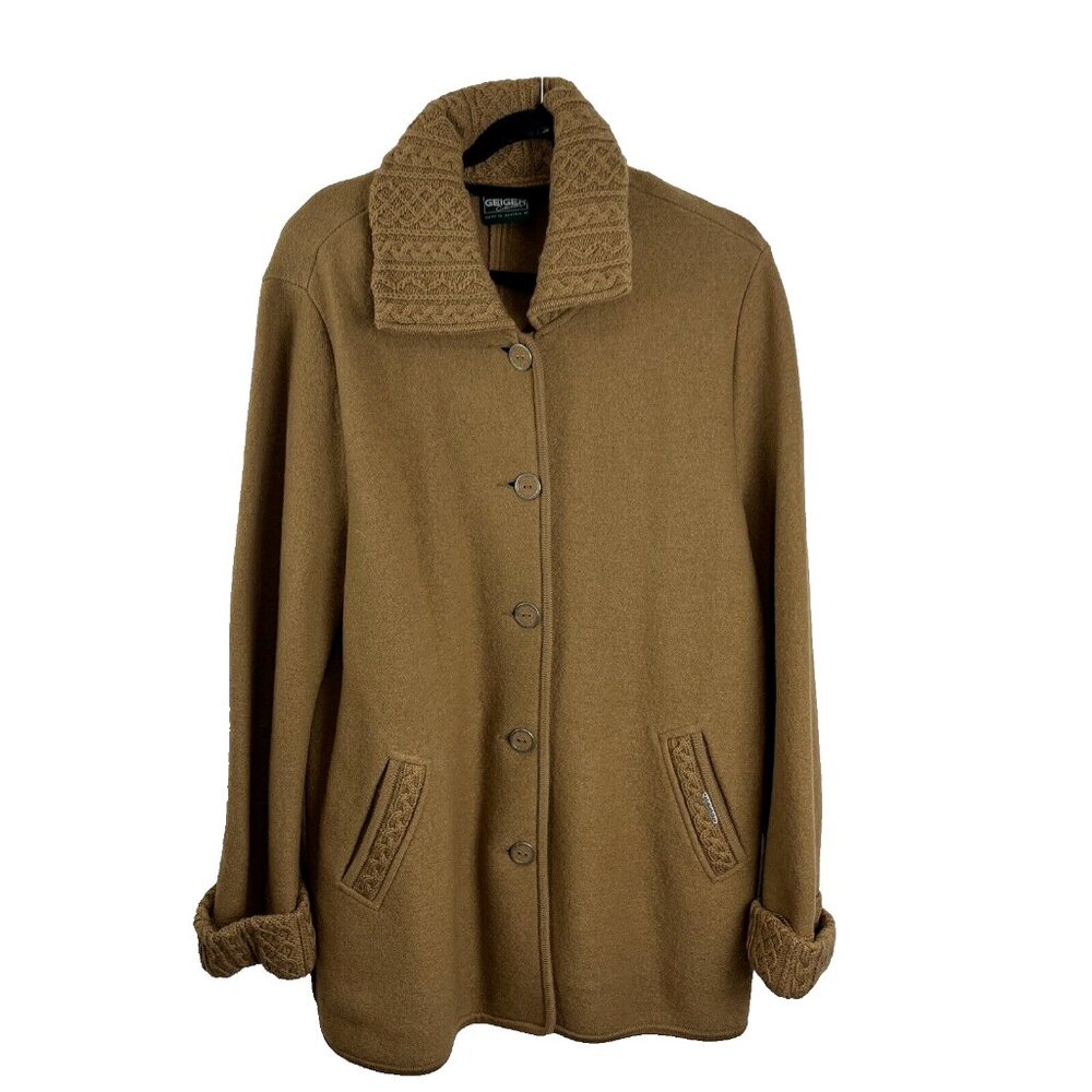 Geiger Austrian Boiled Wool Loden Coat w/ Cable Knit Collar & Cuffs